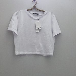 Zara large plain white crop tops